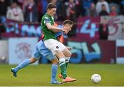 17 April 2015; Garry Buckley, Cork City, in action against Stephen Maher, Drogheda United. SSE Airtricity League Premier Division, Drogheda United v Cork City. United Park, Drogheda, Co. Louth. Photo by Sportsfile