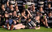 18 April 2015; Terenure captain Barry Elliott and his team-mates celebrate with the cup after the game. Bank of Ireland Metropolitan Cup Final, Lansdowne v Terenure. Donnybrook Stadium, Donnybrook, Dublin. Picture credit: Piaras Ó Mídheach / SPORTSFILE