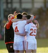 18 April 2015; Cathal McShane, centre, celebrates with teammates Michael Cassidy and Colm Byrne, Tyrone. EirGrid GAA All-Ireland U21 Football Championship Semi-Final, Tyrone v Roscommon. Markievicz Park, Sligo. Picture credit: Oliver McVeigh / SPORTSFILE