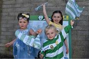 18 April 2015; Sheriff YC supporters, from left to right, Macy Murphy, aged 3, Jude Murphy, aged 2, and Halle Harcourt, aged 4.  FAI Aviva Junior Cup Semi-Final, Clonmel Celtic v Sheriff YC. Cooke Park, Tipperary Town, Co. Tipperary. Picture credit: Diarmuid Greene / SPORTSFILE