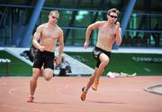 7 May 2008; 400m runner David Gillick, right, in action with a training partner during a training session. Ireland athletics squad training camp, Monte Gordo, Faro, Portugal. Picture credit; Brendan Moran / SPORTSFILE