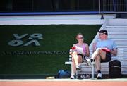 7 May 2008; 100m hurdler Derval O'Rourke in conversation with Dr. Rod McLoughlin, team doctor to the Irish Olympic team at the 2008 Beijing Olympics after a training session. Ireland athletics squad training camp, Monte Gordo, Faro, Portugal. Picture credit; Brendan Moran / SPORTSFILE