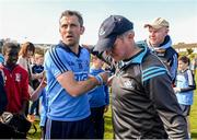 19 April 2015; Dublin's Alan Brogan, left, is congratulated by his manager Jim Galvin after the game. Senior Football Challenge, Dublin v Galway, Skerries Harps GAA Clubhouse, Skerries  Co. Dublin. Picture credit: Ray Lohan / SPORTSFILE