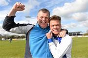 19 April 2015; Liffey Wanderers manager John Young, celebrates with Aidan Roche at the end of the game. FAI Aviva Junior Cup, Semi-Final, North End Utd v Liffey Wanderers. Ferrycarrig Park, Wexford. Picture credit: David Maher / SPORTSFILE