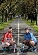 20 April 2015; In attendance at a photocall ahead of the Allianz Football League Division 1 and 2  Finals this weekend are Colm O'Driscoll, left, Cork, and James MacCarthy, Dublin, with the Allianz Football League Division 1 trophy. Croke Park, Dublin. Picture credit: Brendan Moran / SPORTSFILE