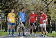 20 April 2015; In attendance at a photocall ahead of the Allianz Football League Division 1 and 2 Finals this weekend are, from left, Neil Collins, Roscommon, James MacCarthy, Dublin, Donal O'Hare, Down, Colm O'Driscoll, Cork. Croke Park, Dublin. Picture credit: Brendan Moran / SPORTSFILE