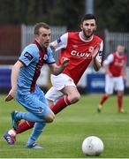 20 April 2015; Cathal Brady, Drogheda United, in action against Killian Brennan, St Patrick's Athletic. SSE Airtricity League Premier Division, St Patrick's Athletic v Drogheda United. Richmond Park, Dublin. Picture credit: David Maher / SPORTSFILE