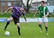 20 April 2015; Gary McCabe, Shamrock Rovers, in action against Peter McGlynn, Bray Wanderers. SSE Airtricity League Premier Division, Bray Wanderers v Shamrock Rovers. Carlisle Grounds, Bray, Co. Wicklow. Picture credit: Piaras Ó Mídheach / SPORTSFILE