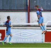 20 April 2015; Drogheda United's Lloyd Buckley, right, celebrates with team-mate Tiarnan Mulvenna after scoring his side's first goal. SSE Airtricity League Premier Division, St Patrick's Athletic v Drogheda United. Richmond Park, Dublin. Picture credit: David Maher / SPORTSFILE