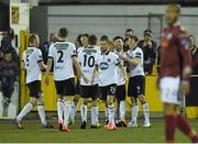 20 April 2015; Richie Towell, second from right, Dundalk, is congratulated by team-mates after scoring his side's third goal. SSE Airtricity League Premier Division, Dundalk v Galway United. Oriel Park, Dundalk, Co. Louth. Photo by Sportsfile