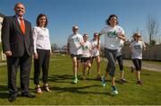 21 April 2015; Former World Champion and Olympic silver medallist, Sonia O'Sullivan, launches the Sonia 5K, in association with Euromedic Ireland, which takes place in Dun Laoghaire on Saturday, June 13th, to mark the 20th Anniversary of her historic victory in the 5000 metres at the IAAF World Championships in Gothenburg in 1995. Pictured are Sonia O'Sullivan with Tom Finn, CEO Euromedic Ireland, and Olivia Dowling, Euromedic Ireland. Royal Marine Hotel, Marine Road, Dun Laoghaire, Dublin. Picture credit: David Maher / SPORTSFILE