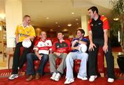 13 May 2008; Inter county players Paddy Cunningham, Antrim, Kevin McCloy, Derry, Luke Howard, Down, Michael Hannon, Cavan, and Ryan Mellon, Tyrone, at the Launch of GAA Football Ulster Senior Championship 2008. Ramada Hotel, Belfast. Picture credit: Oliver McVeigh / SPORTSFILE