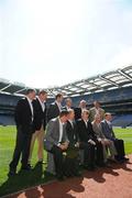 15 May 2008; TV3 has announced its GAA Line-up at Croke Park for Championship Season 2008. All live matches will be hosted by Matt Cooper and he will be joined in the studio by three expert panelists for each match. In addition to the live matches, TV3 will also broadcast a new Thursday prime time magazine show &quot;Championship Throw-In&quot;, starting on May 29th. Pictured at the announcement are panellists, back, from left, Liam Griffin, Daithi Regan, David Brady, Nicky English, Joe Kernan, and Paul Earley with front, from left, Senan Connell, Peter Canavan, Presenter Matt Cooper, Jamesie O'Connor and Eugene McGee. Croke Park, Dublin. Picture credit: Stephen McCarthy / SPORTSFILE  *** Local Caption ***