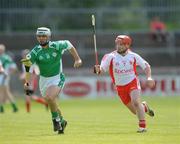 18 May 2008; Stephen Malone, London, in action against Leigh Moore, Tyrone. GAA Hurling Ulster Senior Championship 2nd Round, Tyrone v London, Healy Park, Omagh, Co. Tyrone. Picture credit: Damien Eagers / SPORTSFILE