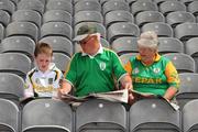 18 May 2008; Meath supporters, from Duleek, left to right, Jason Hamilton, Vivien Lynch and Mary Lynch read their programme, newspaper and magazine before the game. GAA Football Leinster Senior Championship 1st Round, Meath v Carlow, Croke Park, Dublin. Picture credit: Ray McManus / SPORTSFILE