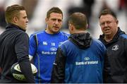19 April 2015; Jimmy Gopperth in conversation with team-mate Ian Madigan, left, kicking coach Richie Murphy and Leinster head coach Matt O'Connor. European Rugby Champions Cup Semi-Final, RC Toulon v Leinster. Stade Vélodrome, Marseilles, France. Picture credit: Stephen McCarthy / SPORTSFILE
