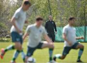 22 April 2015; Tom Mohan, Republic of Ireland head coach, watches his players warm up during squad training. Republic of Ireland U17 Squad Training, Johnstown House Hotel, Enfield, Co. Meath. Picture credit: Pat Murphy / SPORTSFILE