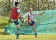 22 April 2015; Republic of Ireland's Corey O'Keeffe in action against Shane Hanney, left, during squad training. Republic of Ireland U17 Squad Training, Johnstown House Hotel, Enfield, Co. Meath. Picture credit: Pat Murphy / SPORTSFILE