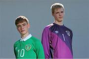 22 April 2015; Republic of Ireland's Conor Ronan, left, and Caoimhin Kelleher. Republic of Ireland U17 Squad Training, Johnstown House Hotel, Enfield, Co. Meath. Picture credit: Derek McAuley / SPORTSFILE