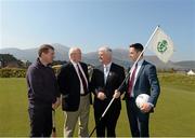22 April 2015; James McCartan and Sean O'Neill, joint managers of the Ulster select team, Uachtarán Chumann Lúthchleas Gael Aogán Ó Feargháil and Aaron Kernan, Ulster player, at the launch of The GAA Open, a charity exhibition match between Ulster XV and a Rest of Ireland Select that will take place during the Irish Open Golf Week in Newcastle, Co. Down, on Monday, 25th May. Slieve Donard Hotel, Newcastle, Co. Down. Picture credit: Oliver McVeigh / SPORTSFILE