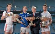 23 April 2015; In attendance at the launch of the Christy Ring, Nicky Rackard and Lory Meagher Cups 2015 are team captains, from left, Damien Casey, Tyrone and 2014 Nicky Rackard Cup champions, Martin Coyle, Longford and 2014 Lory Meagher champions, Eanna Ó NÃ©ill, Kildare and 2014 Christy Ring Cup champions with Ard StiÃºrthÃ³ir of the GAA PÃ¡raic Duffy. Croke Park, Dublin. Picture credit: Brendan Moran / SPORTSFILE