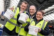 24 April 2015; Special Olympics volunteers were out in force in locations around Ireland today. The sports charity is aiming to raise €500,000 in a single day to support its sports programme for 9,000 athletes with intellectual disabilities. Pictured are, from left, Arnold Diepman, Tom Moran and Fiona Lockhart, all of Dublin, at Heuston Station in Dublin. Picture credit: Cody Glenn / SPORTSFILE