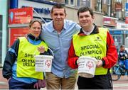24 April 2015; Special Olympics volunteers were out in force in locations around Ireland today. The sports charity is aiming to raise €500,000 in a single day to support its sports programme for 9,000 athletes with intellectual disabilities. Pictured is former Ireland rugby player Alan Quinlan with Fiona Byrne, from Navan Road, and Tomas Mulcahy, from Cabinteely. Grafton Street, Dublin. Picture credit: Piaras O Midheach / SPORTSFILE