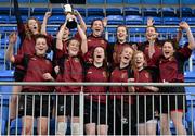 24 April 2015; Sacred Heart High School captain Kim Cobbe lifts the cup as her team-mates celebrate. Bank of Ireland Leinster School Girls 7s Blitz, Donnybrook Stadium, Donnybrook, Co. Dublin. Picture credit: Cody Glenn / SPORTSFILE