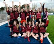 24 April 2015; Sacred Heart High School players celebrate with the cup. Bank of Ireland Leinster School Girls 7s Junior Blitz, Donnybrook Stadium, Donnybrook, Co. Dublin. Picture credit: Cody Glenn / SPORTSFILE