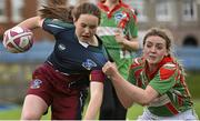 24 April 2015; Emma Young, St. Louise High School Rathmines, is tackled by Maria Doyle, St. Kevin's Dunlavin. Bank of Ireland Leinster School Girls 7s Senior Blitz, Donnybrook Stadium, Donnybrook, Co. Dublin. Picture credit: Cody Glenn / SPORTSFILE