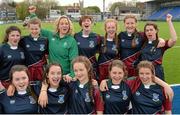 24 April 2015; Players from St Louis High School pose with Ireland rugby captain Niamh Briggs at the Bank of Ireland Leinster School Girls 7s Junior and Senior Blitz. Donnybrook Stadium, Donnybrook, Co. Dublin. Picture credit: Piaras Ó Mídheach / SPORTSFILE