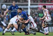 24 April 2015; Ben Te'o, Leinster, is tackled by Wiehahn Herbst, left, and Roger Wilson, Ulster. Guinness PRO12, Round 20, Ulster v Leinster. Kingspan Stadium, Ravenhill Park, Belfast. Picture credit: Ramsey Cardy / SPORTSFILE