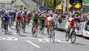 18 May 2008; Ken Hanson, Isle of Man Microgaming-Dolan, left, crosses the line ahead of second place Patrick Kos, Netherlands National Team, and third place Benny de Schrooder, Team An Post M. Donnelly Grant Thornton, in Ballinamore, Co. Leitrim. FBD Insurance Ras 2008, Stage 1, Navan, Ballinamore. Picture credit: Stephen McCarthy / SPORTSFILE