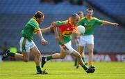 18 May 2008; J.J. Smith, Carlow, is tackled by Meath defender Chris O'Connor. GAA Football Leinster Senior Championship 1st Round, Meath v Carlow, Croke Park, Dublin. Picture credit: Ray McManus / SPORTSFILE