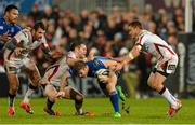 24 April 2015; Gordon D'Arcy, Leinster, is tackled by Darren Cave and Paddy Jackson, Ulster. Guinness PRO12, Round 20, Ulster v Leinster. Kingspan Stadium, Ravenhill Park, Belfast. Picture credit: Oliver McVeigh / SPORTSFILE