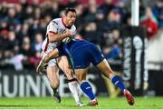24 April 2015; Tommy Bowe, Ulster, is tackled by Ben Te'o, Leinster. Guinness PRO12, Round 20, Ulster v Leinster. Kingspan Stadium, Ravenhill Park, Belfast. Picture credit: Ramsey Cardy / SPORTSFILE