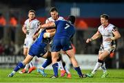 24 April 2015; Stuart McCloskey, Ulster, is tackled by Jimmy Gopperth, left, and Sean O'Brien, Leinster. Guinness PRO12, Round 20, Ulster v Leinster. Kingspan Stadium, Ravenhill Park, Belfast. Picture credit: Ramsey Cardy / SPORTSFILE