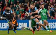 25 April 2015; Finn Russell, Glasgow Warriors, is tackled by Jack Carty, Connacht. Guinness PRO12, Round 20, Connacht v Glasgow Warriors. Sportsground, Galway. Picture credit: Oliver McVeigh / SPORTSFILE