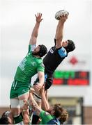 25 April 2015; Tim Swinson, Glasgow Warriors, takes the ball in the lineout ahead of Andrew Browne, Connacht. Guinness PRO12, Round 20, Connacht v Glasgow Warriors. Sportsground, Galway. Picture credit: Oliver McVeigh / SPORTSFILE