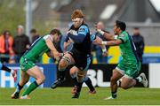 25 April 2015; Rob Harley, Glasgow Warriors, is tackled by Tiernan Oâ€™Halloran and Bundee Aki, Connacht. Guinness PRO12, Round 20, Connacht v Glasgow Warriors. Sportsground, Galway. Picture credit: Oliver McVeigh / SPORTSFILE