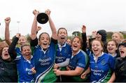 25 April 2015; Gorey captain Nuala Kelly lifts the Paul Cusack Cup as her team-mates celebrate. Bank of Ireland Paul Cusack Cup Final, Balbriggan v Gorey. Greystones RFC, Dr. Hickey Park, Greystones, Co. Wicklow. Picture credit: Matt Browne / SPORTSFILE