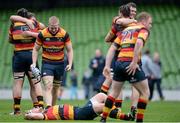25 April 2015; Lansdowne players celebrate their victory after the final whistle. Ulster Bank League, Division 1A, Semi-Final, Lansdowne v Young Munster. Aviva Stadium, Lansdowne Road, Dublin. Picture credit: Sam Barnes / SPORTSFILE