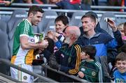25 April 2015; Offaly captain Paul McConway celebrates with supporters. Allianz Football League, Division 4, Final, Longford v Offaly. Croke Park, Dublin. Picture credit: Cody Glenn / SPORTSFILE
