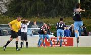 25 April 2015; Stephen Hanley, Dublin & District Schoolboys League, third from right, celebrates after scoring the only goal of the game with team-mate Dylan Toal, third from left. FAI Umbro Youth Inter League Cup Final, Dublin & District Schoolboys League v North Dublin Schoolboy/girl League. Home Farm FC, Whitehall, Dublin. Picture credit: Pat Murphy / SPORTSFILE