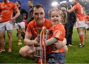 25 April 2015; Armagh's Andy Mallon and his daughter Mollie with the cup after the game. Allianz Football League, Division 3, Final, Armagh v Fermanagh. Croke Park, Dublin. Photo by Sportsfile