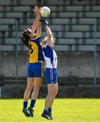 26 April 2015; Jenny Higgins, Roscommon, in action against Nicola Fennell, Waterford. TESCO HomeGrown Ladies National Football League, Division 3, Semi-Finals, Waterford v Roscommon. McDonagh Park, Nenagh, Co. Tipperary Picture credit: Diarmuid Greene / SPORTSFILE