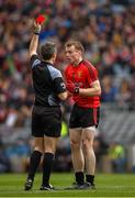 26 April 2015; Down's Brendan McArdle is shown a red card, second yellow, by referee Maurice Deegan. Allianz Football League, Division 2, Final, Down v Roscommon. Croke Park, Dublin. Picture credit: Ray McManus / SPORTSFILE
