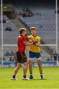 26 April 2015; Conor Daly, Roscommon, and Carolan Mooney, Down, jostle each other off the ball and were later shown a yellow card a piece by the referee. Allianz Football League, Division 2, Final, Down v Roscommon. Croke Park, Dublin. Picture credit: Ray McManus / SPORTSFILE