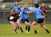 26 April 2015; Tracey Leonard, Galway, in action against Sorcha Furlong and Kim Flood, right, Dublin. TESCO HomeGrown Ladies National Football League, Division 1, Semi-Final, Dublin v Galway. St Loman's, Mullingar, Co. Westmeath Photo by Sportsfile