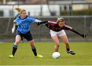 26 April 2015; Tracey Leonard, Galway, in action against Sorcha Furlong, Dublin. TESCO HomeGrown Ladies National Football League, Division 1, Semi-Final, Dublin v Galway. St Loman's, Mullingar, Co. Westmeath Photo by Sportsfile